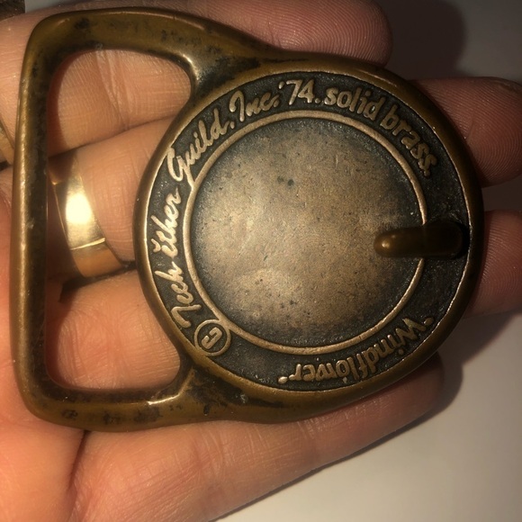 VTG 70s Tech Ether Guild Windflower Solid Brass Belt Buckle 2.6” x 1.9” - Picture 4 of 6